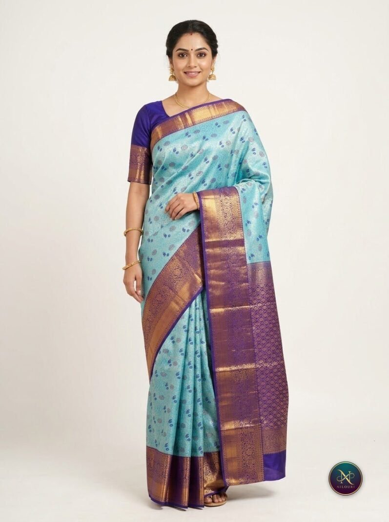 Violet Aqua Pure Meenakari Pattu Saree