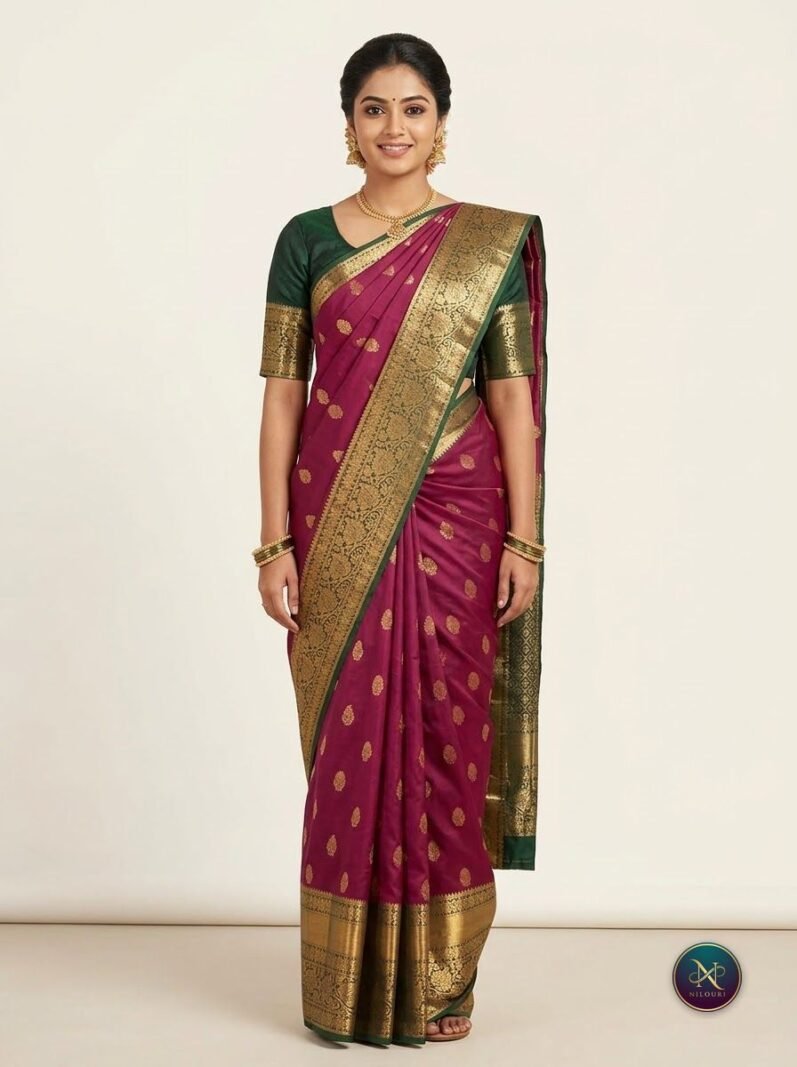 Wine Green Lightweight Vintage Pattu Saree