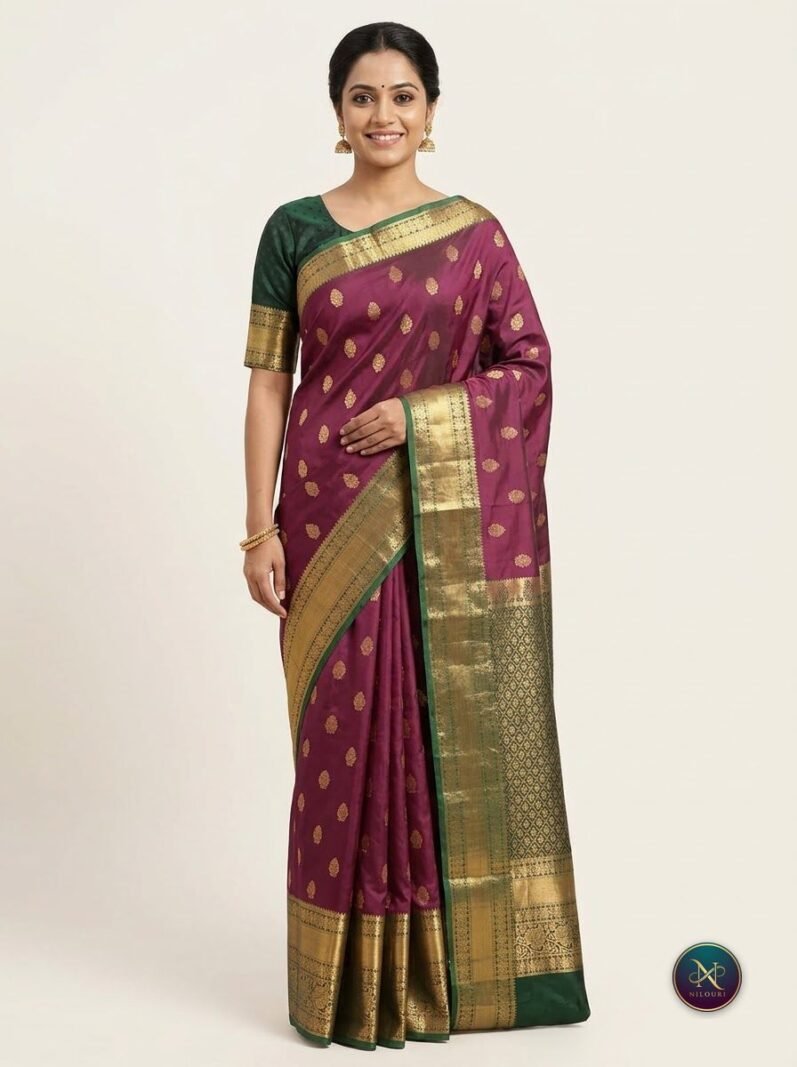Wine Green Lightweight Vintage Pattu Saree