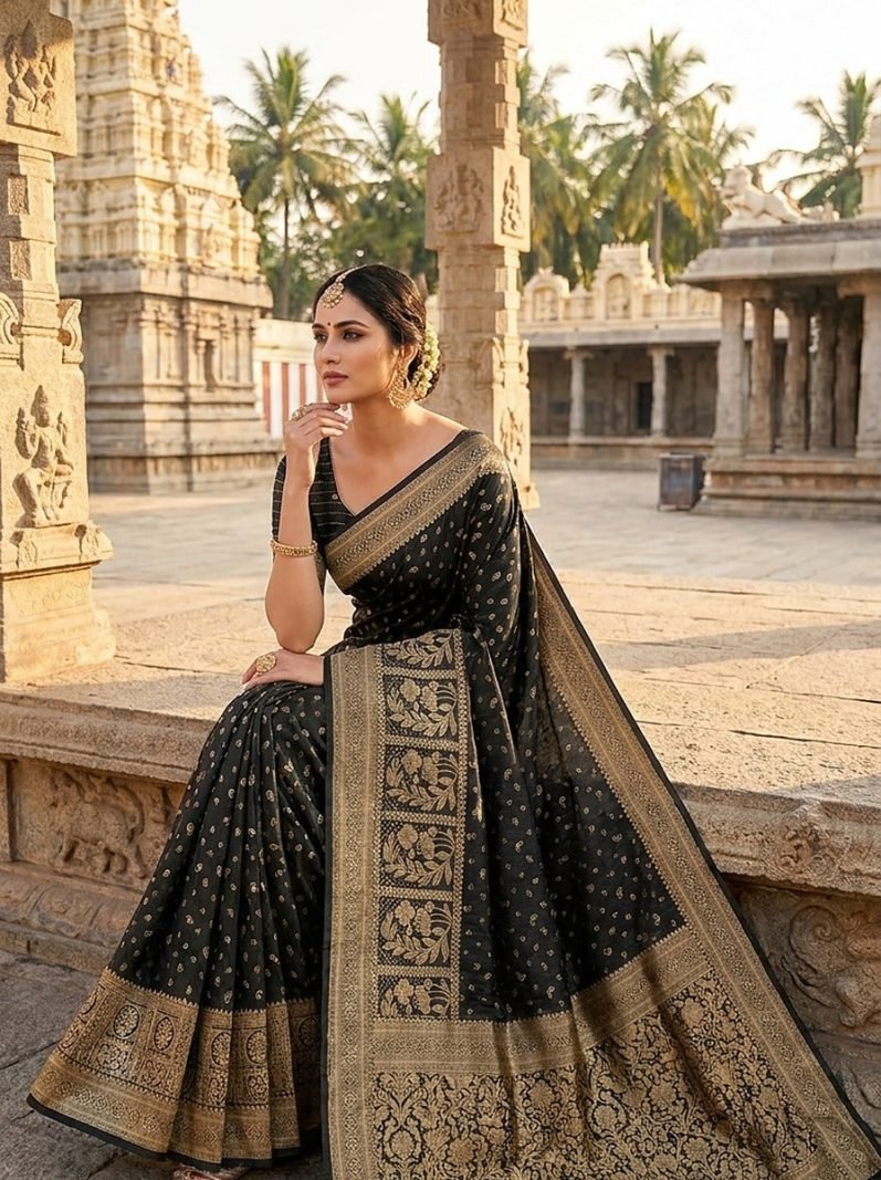 Onyx Gold Banaras Pattu Silk Saree